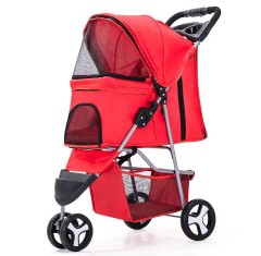 Large Pet Stroller Pram Dog Cat Carrier 3 Wheels Foldable Travel Pushchair with Storage Basket and Cup Holder