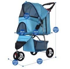 Large Pet Stroller Pram Dog Cat Carrier 3 Wheels Foldable Travel Pushchair with Storage Basket and Cup Holder