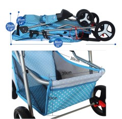 Large Pet Stroller Pram Dog Cat Carrier 3 Wheels Foldable Travel Pushchair with Storage Basket and Cup Holder