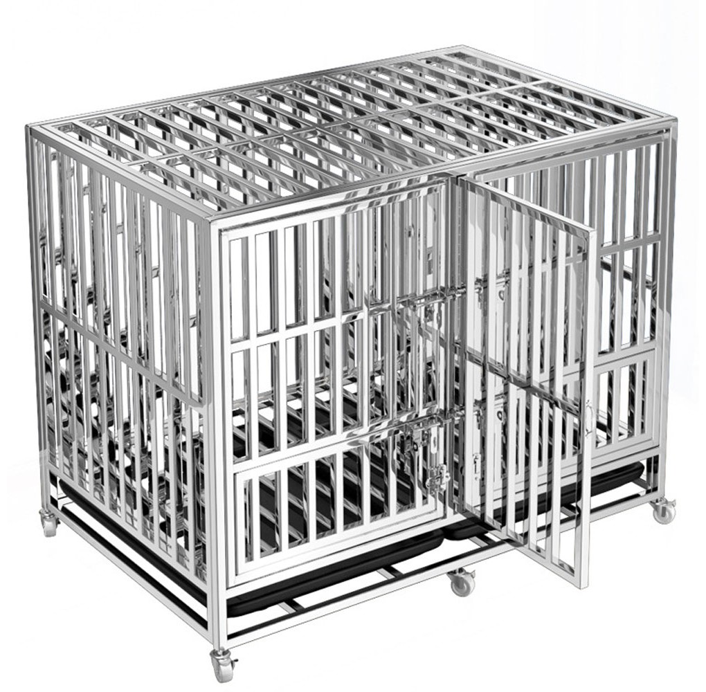 Heavy Duty Extra Large Stainless Steel Dog Crate Indoor Pet Kennel Cage with Detachable Divider Wheels Tray for One or Two Dogs
