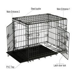 Heavy Duty Indestructible 2-Door Indoor Dog Crate with Lockable Wheel and Removable Tray & Collapsible Sturdy Iron Wire Dog Cage