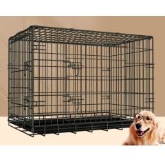 Heavy Duty Indestructible 2-Door Indoor Dog Crate with Lockable Wheel and Removable Tray & Collapsible Sturdy Iron Wire Dog Cage